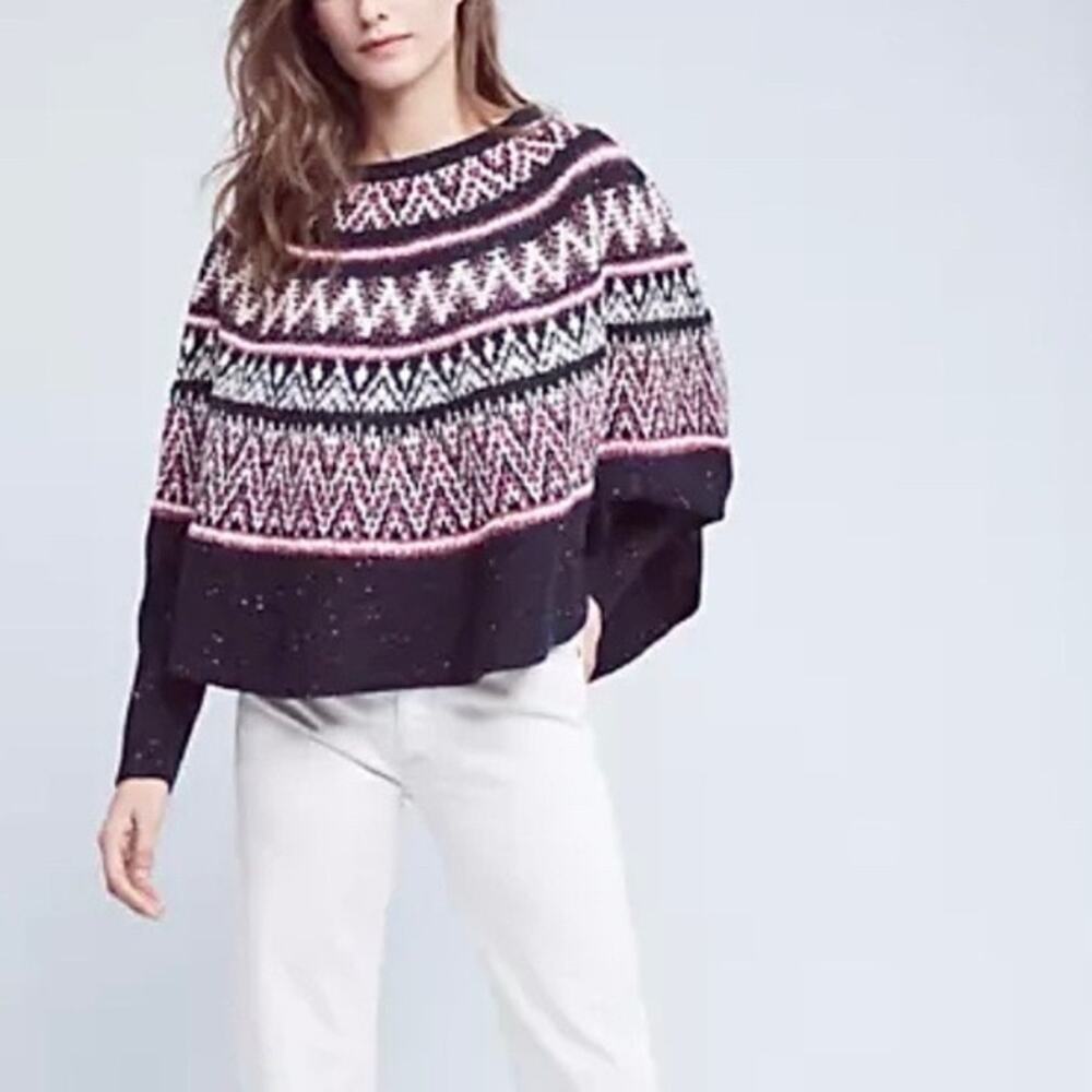ANTHROPOLOGIE Sleeping On Snow Midland Fair Isle Poncho Sweater